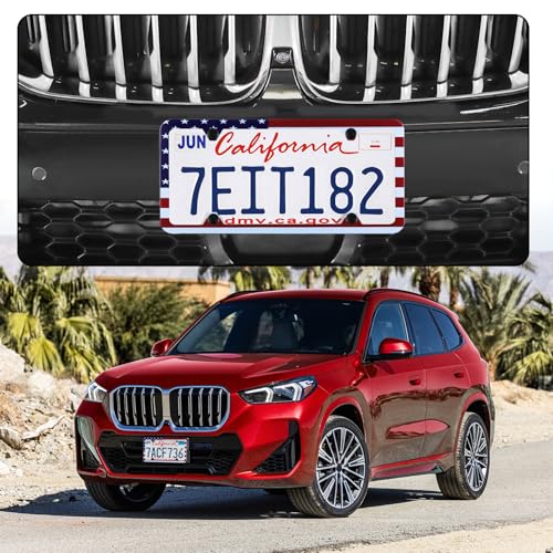 image for LivTee American Flag License Plate Frames, 4 Holes Stainless Steel Lic
