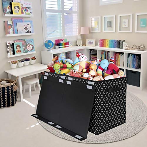 Toy Chest Box Storage Bins for Boys Girls, Kids Large Collapsible Sturdy Container Organizer with Fabric Flip-Top Lid & Handles for Clothes, Blanket, Nursery, Playroom, Bedroom 24.5x13x16 (Black) - Thumbnail 3