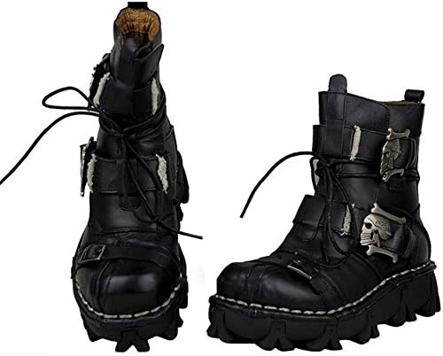 Lorie & Knight Mens Black Genuine Leather Military Army Boots Gothic Skull Punk Motorcycle Boots, 11 Wide | Image 2