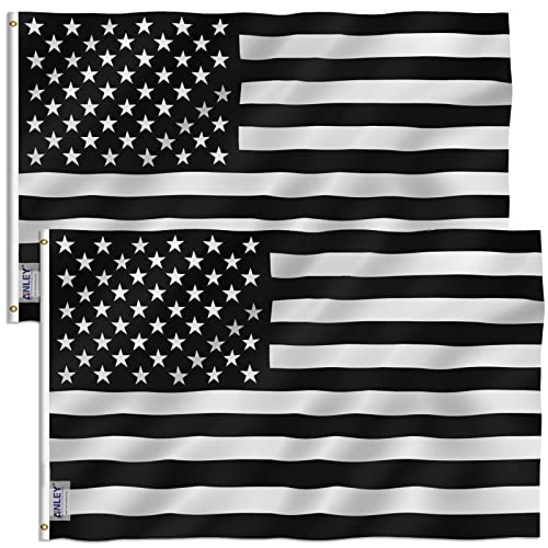 Anley Paquete de 2 Fly Breeze Bandera Americana en Blanco y Negro de 3x5 pies - Color Vivo y...