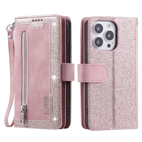 Étui en cuir iPhone 16 or rose rétro de qualité supérieure avec fermeture éclair élégante