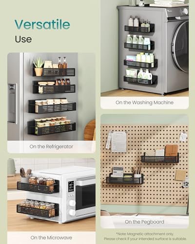 Image of SONGMICS Strong 4 Pack Magnetic Spice Rack for Refrigerator, Kichen Magnetic Shelves for Microwave, Washing Machine, Spice Organizers, No Drilling Needed, Ink Black UKCS061B01