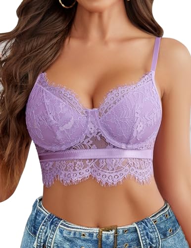 Image of Avidlove Lace Bralettes for Women Y2k Strap Bustier Cami Top V Neck Camisole Lingerie