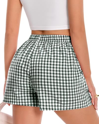 Image of Women Boxer Shorts Summer Gingham Pj Casual Plaid Bottoms with Pocket