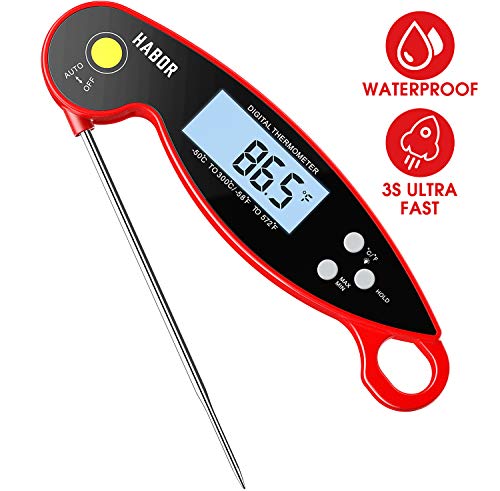 Habor Digital Meat Thermometer Upgraded Waterproof, 3s Instant Read Digital Cooking Thermometer, Kitchen
