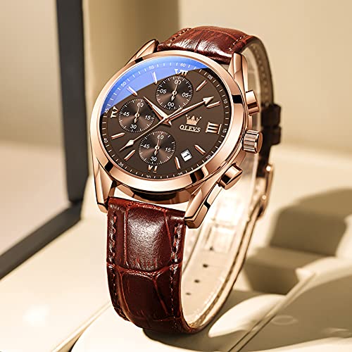 Olevs Watches for Men Analog Leather Band Mens Watches Business Watch for Men Large Face Dress Watch Men Easy Read Wrist Watches for Men with Day Date Luxury Two Tone Arabic Numerals Men Watches - Image 5