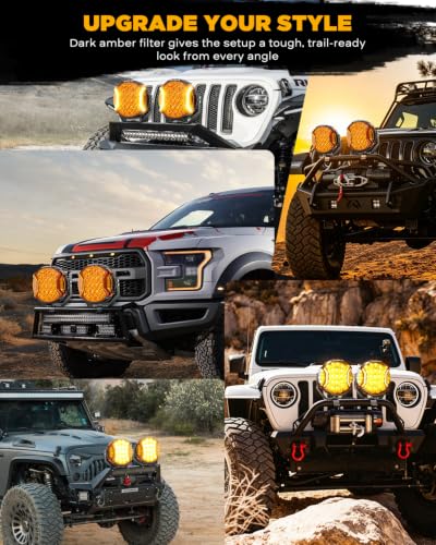 Image of Auxbeam V-Ultra Series 9-Inch Deep Amber Covers for Off-Road Lights 2-Pack | 2300K Dark Amber Tone, Smoked Tint Lens Covers, Snap-On Design, Offroad Lights Protector, Reduce Glare for Fog /Dust