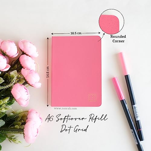 Image of NEORAH -A6 Dotgrid Notebook SOFT COVER Organiser REFILL|Dotted notebook Journal | 110 GSM |160 pages (Size 14.8 cm x 10.5 cm) Planner Journaling Writing Note Taking Diary,Travellers journal - PINK