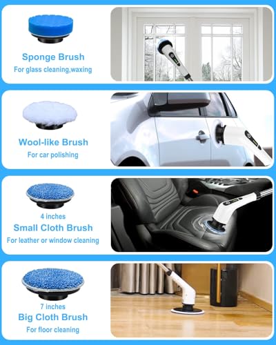 Image of Electric Spin Scrubber, Leebein Cordless Cleaning Brush with 8 Replaceable Brush Heads, Tub and Floor Tile 360 Power Scrubber Dual Speed with Adjustable & Detachable Handle for Bathroom Kitchen Car