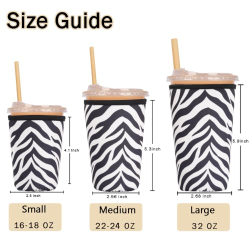 Image of Reusable Insulated Sleeve for Iced Coffee Cup, 3-Pack Coffee Neoprene Drink Sleeve for Cold & Hot Drinks, Beverage Holder for Iced Coffee (Zebra Stripes)