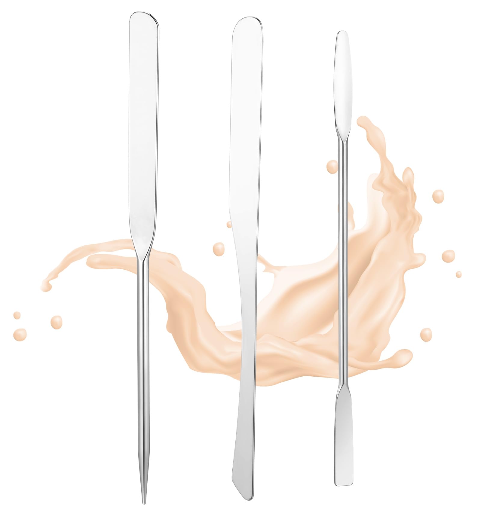 Lot de 3 spatules de maquillage en acier inoxydable pour fond de teint, petit outil de mélange cosmétique pour application uniforme de crème pour le visage, facile à nettoyer, idéal pour les amateurs