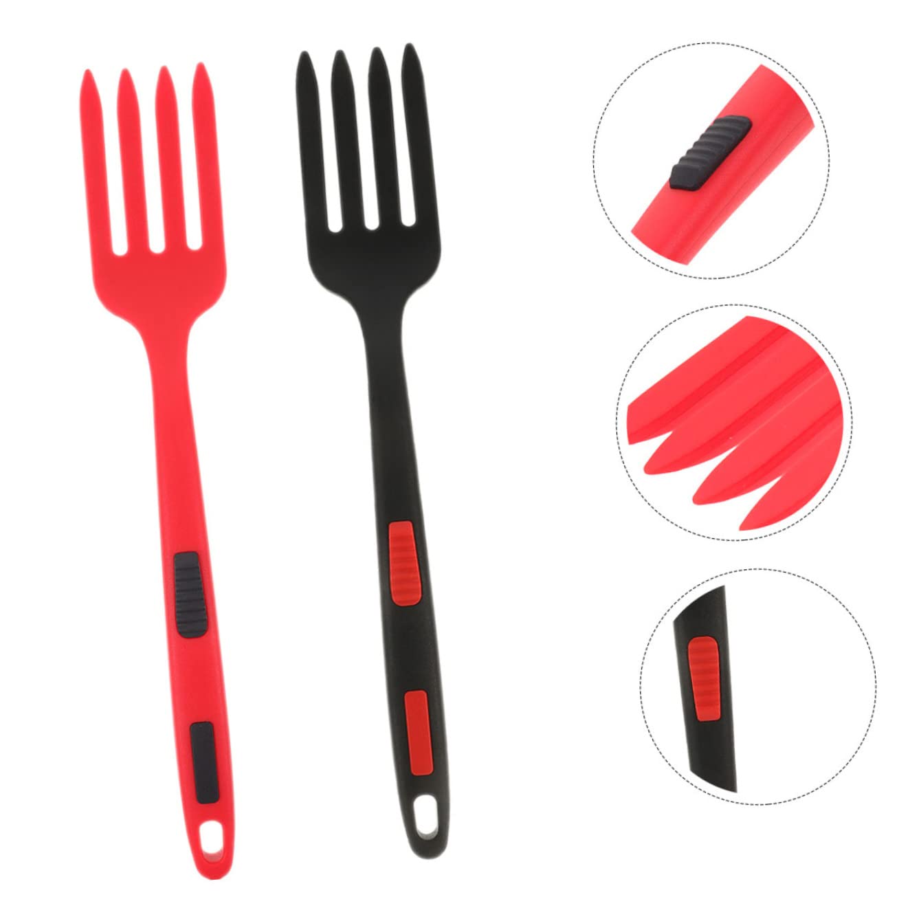 Zerodeko 2 piezas Tenedor de Silicona Reutilizable Resistente y Ergonómico para Ensaladas Utensilio de Cocina Multifunción Seguro y Cómodo Colores Negro y Rojo
