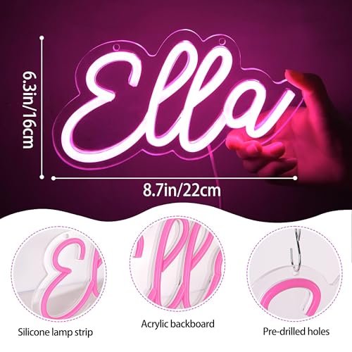 Image of Ella Name Neon Sign for Wall Decor,LED Ella Name Neon Light for Kids Bedroom,Birthday Party Decoration,Neon Sign Ella for Wall Decor,Ella Birthday Decor for Girs,Size 9 * 4.7 inch(JTLD016-8)