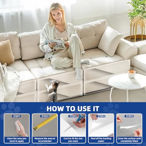 Kratzschutz Sofa Katze Transparent 5m x 42cm: TOOSOFt Katzen Kratzschutz Selbstklebend Tape Extra Lang - Anti Kratz Folie für Katzen Flexibler Schnitt - Sofaschutz Katze für Moebel Couch Tür Wand