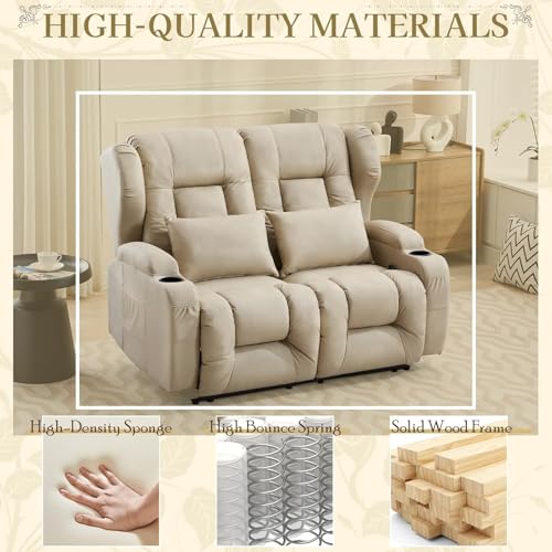 Image of SAMERY 54.3 inch Loveseat Recliner Sofa | Double Recliner Sofa | Wall Hugger Loveseat Reclining RV Theater Seats | RV Couch Home Theater Seating Furniture with Cup Holders, Pockets (Fabric Beige)