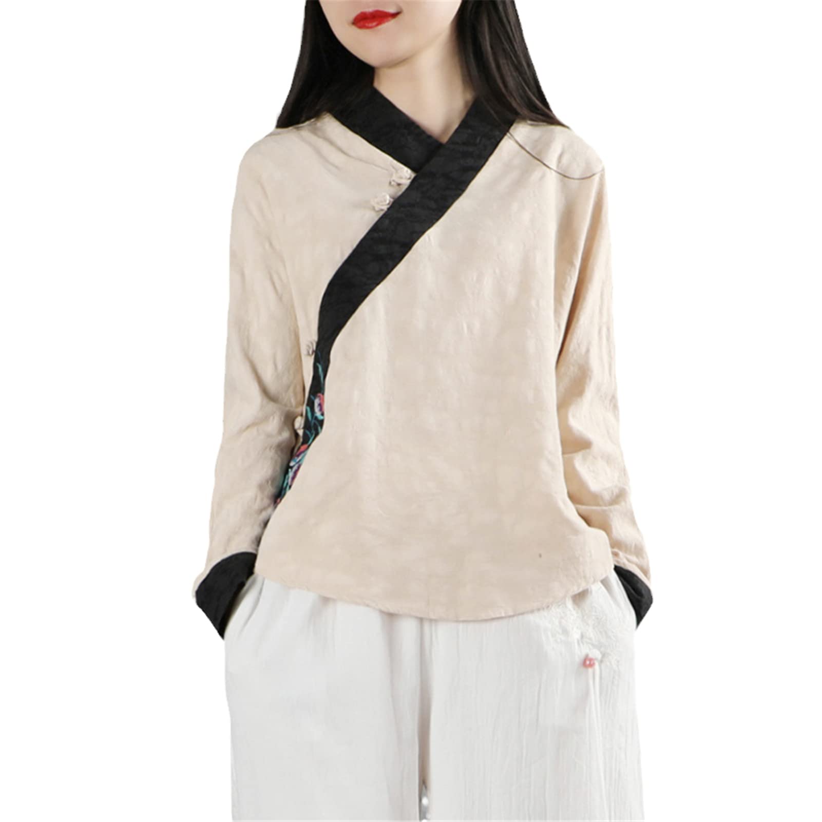 ZMIN Damska bawełniana lniana koszula bluzka vintage haft Hanfu orientalne damskie ubrania topy Tang garnitur chiński