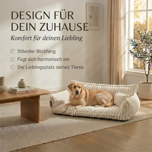noviclass® Hundesofa Chaffar Hundebett | Orthopädische Matratze | Moderner Stil | Cord-Design Größen (Kamel, XXL (140cm))