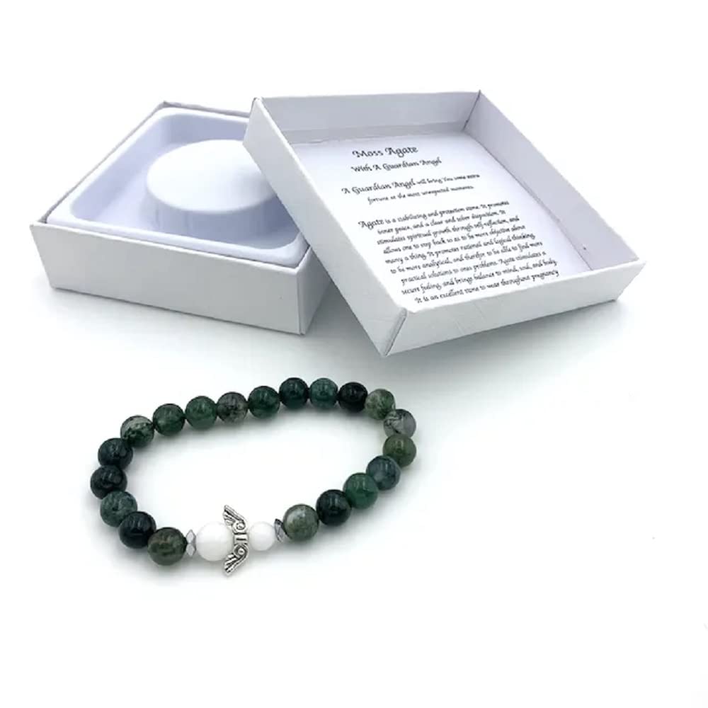 Bracciale In Argento 925 Con Agata Muschiata E Foglie In Zircone - Regalo Per Donna, Catena Regolabile