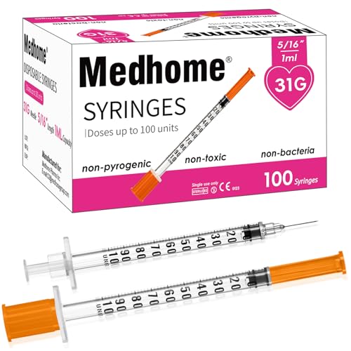 1ml 31G 5/16 Inch 8mm Syringe Lab Syringes Individually Wrapped Pack of 100