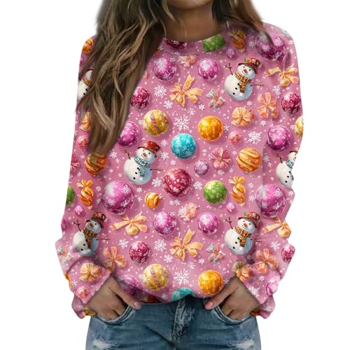 Genérico Camisolas de Natal, Ugly inverno manga comprida t-shirts de Natal, tamanho grande original Oversize divertido jersey mulher inverno, rosa, XL