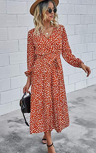 Theenkoln vestido midi feminino com estampa floral boêmio estampa de leopardo bolinhas liso gola V m