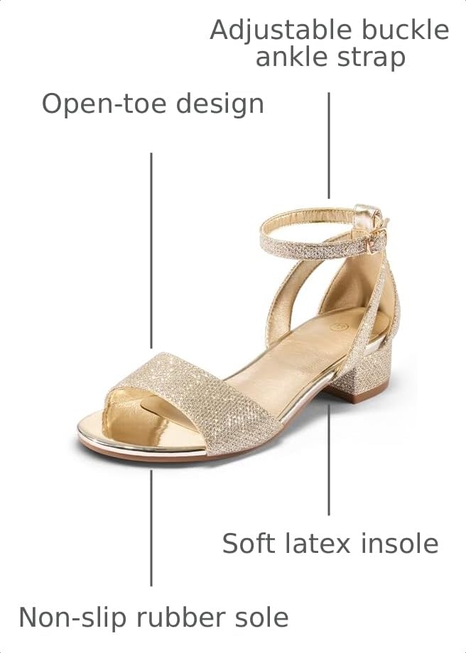 Image of K KomForme Girls Chunky Heel Ankle Strap Open Toe Dress Sandals