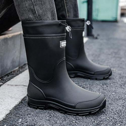 Image of WOWSTICK Waterproof Rain Boots for Men and Women Lightweight Slip Resistant Fishing Deck Garden Mid-calf Outdoor Work Booties