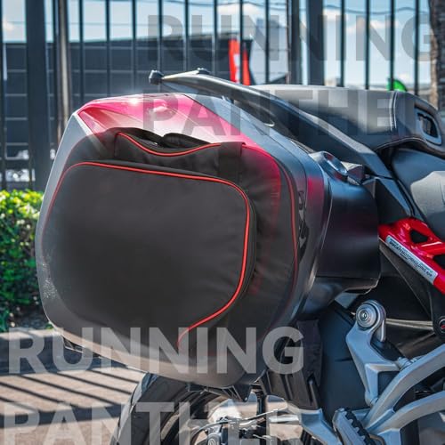 Alforjas interiores para motocicleta Chaoouyue, compatibles con Ducati Multistrada V4 y V4 S (2021), 2 unidades, tela negra con costuras rojas, cierre de cremallera miniatura 3