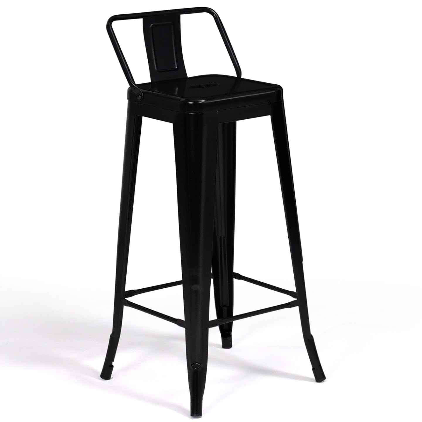 IDMarket - Set di 4 sgabelli da bar LENY in metallo nero opaco impilabili con schienale