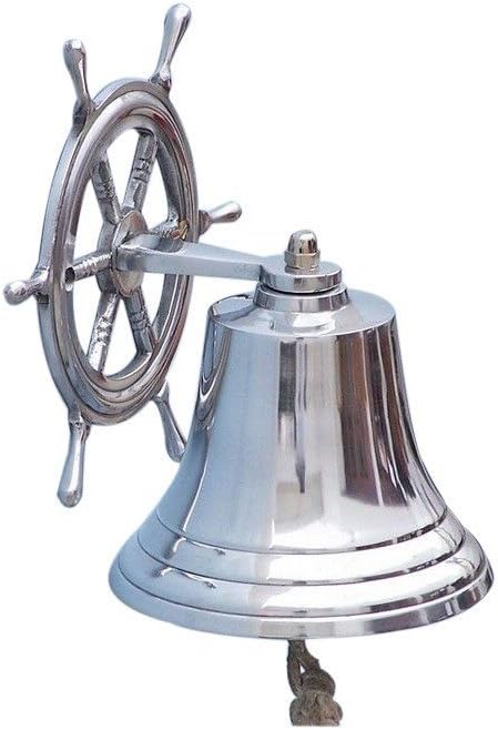 Chrome Hanging Ship Wheel Bell 8"