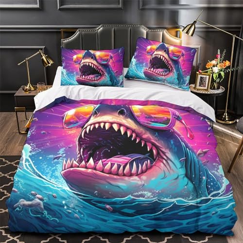 Housse de couette requin impression 3D haute définition parure de lit microfibre - 4