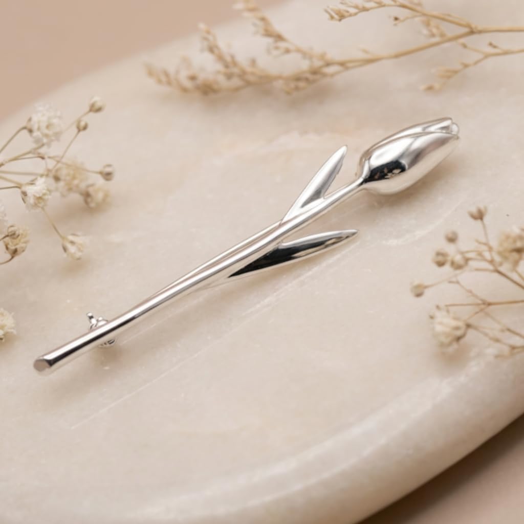 Alexander Castle - Broche de plata de ley, diseño de tulipán, incluye caja de regalo