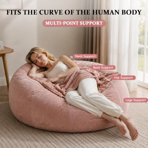 Image of Extra Large Bean Bag Chairs for Adults,5FT,Bean Bags with Filler Included,Memory Foam Chair,Soft and Comfortable Jumbo Bean Bag,Leisure Chair Suitable for Bedroom and Balcony Dormitory (Pink, 5 Foot)