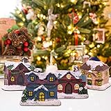 haitiangarden Christmas Village Sets - Christmas Village Houses, Christmas Collection Indoor Room Decor - Collectible Buildings Home Table Decor 4 Pcs