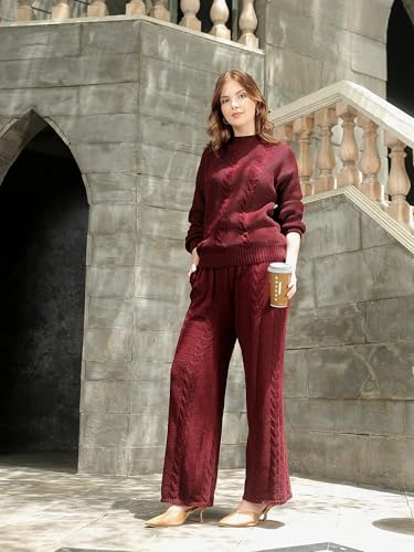 Image of Kvetoo Woolen High Neck Sweater With Pajama Tracksuit For Women Winter Wear Co-ord Set