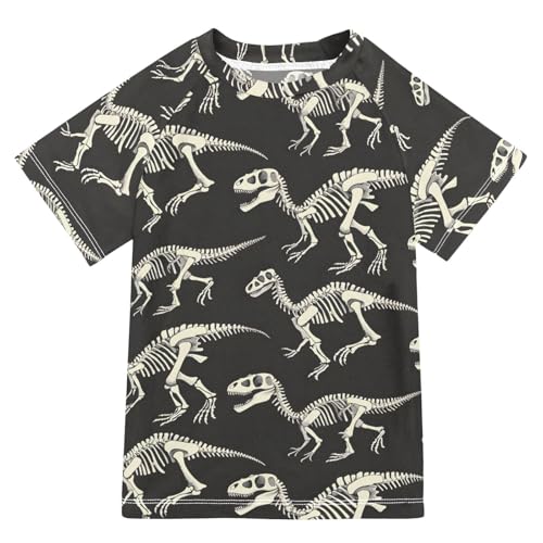 ALAZA Boys Swim Shirts Toddler Rash Guard Short Sleeve Rashguard Dinosaur Skeleton UPF 50+ 11-12T