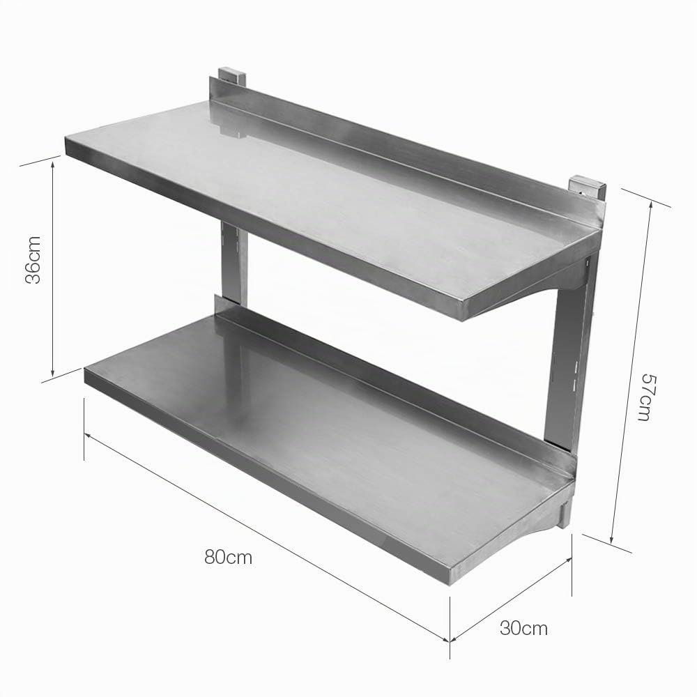 homewell Edelstahlregal Wandbord Wandregal, 2 Ablagefläche Regal, Küchenregal Edelstahl, 30 x 80 cm, für Küchen oder Zuhause,Restaurant