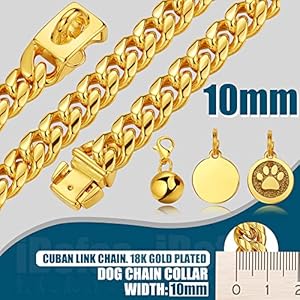 Dog chain collars cuban link dog collar design buckle with bell  dog tag stainless steel metal 10mm gold silver dog collar for puppy small medium large dogs 10   cucciolini doodles