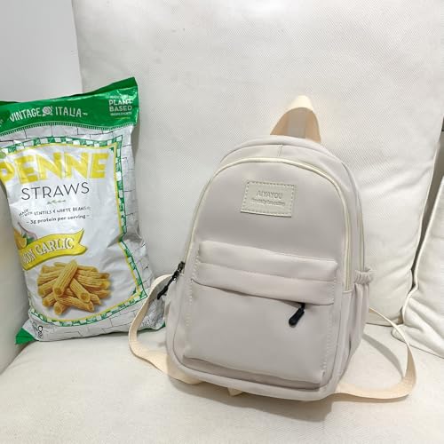 Aesthetic White Backpack for Adults Lightweight Book bag with Bear Pendant and Pins,White4