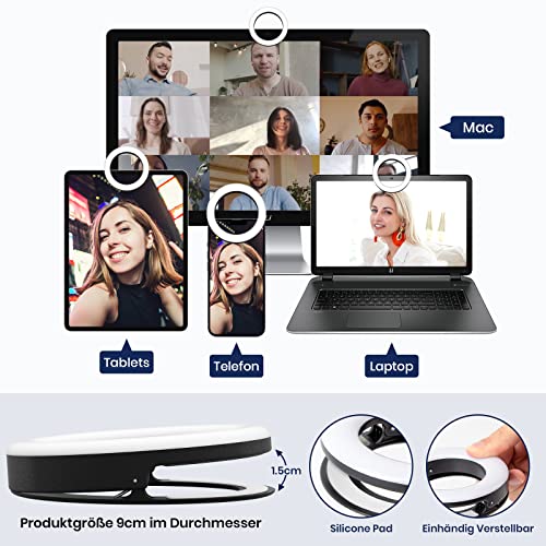 Selfie Licht, Ringlicht Handy, 40 LEDs Ringleuchte Mit DREI Farbmodi, USB-Laden Ring Licht für Mobiltelefon, Laptop, Zoom-Treffen, Make-ups, Video-Anrufe, Streaming(Schwarz)