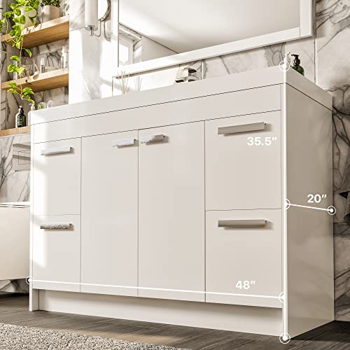 Eviva Lugano 48 Inch White Modern Bathroom Vanity With White Integrated Acrylic Top #TOP1