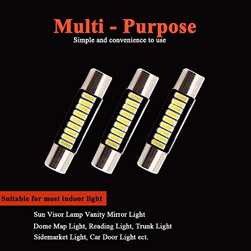 EverBright 29MM 1.14" Super White LED Mirror Fuse Sun Visor 6641 6612F 12V Festoon Dome Light LED Bulbs, 4014-9SMD, Pack of 10 - Thumbnail 5