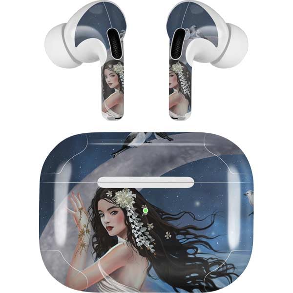 Skinit Decal Audio Skin Compatible with Apple AirPods Pro (2rd Gen, 2022) - Nene Thomas Fairy on Moon with Birds by Nene Thomas Design