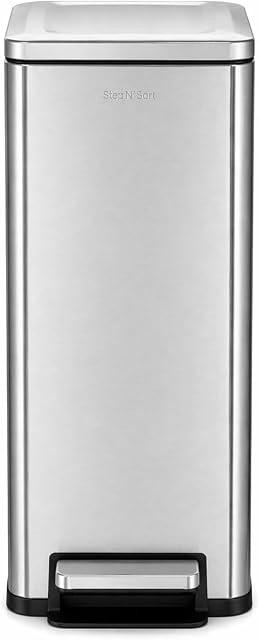 Step N’ Sort Poubelle de recyclage slim de 43L (2 x 21,5L) – Poubelle de cuisine à fermeture douce – Acier inoxydable gain de place – Seaux amovibles