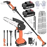 Cordless Pole Saw 12.47Ft, 2 in 1 Long Reach Saw & Handheld Chainsaw 6'', 90° Adjustable Head 2 * 4.0 Ah Rechargeable Battery Electric Extension Pole Chainsaw 4* Chain for Garden Tree Trimming
