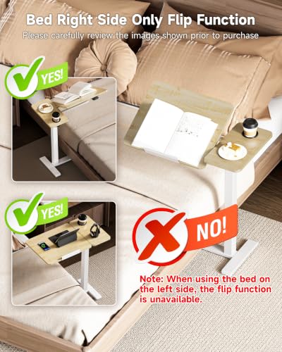 Image of BZIUM Overbed Bedside Table with Hidden Wheels, Adjustable Medical Tilt Top Hospital Bed Table Over The Bed, Rolling Desk Mobile Standing Desk (31.5x15.8, Maple)