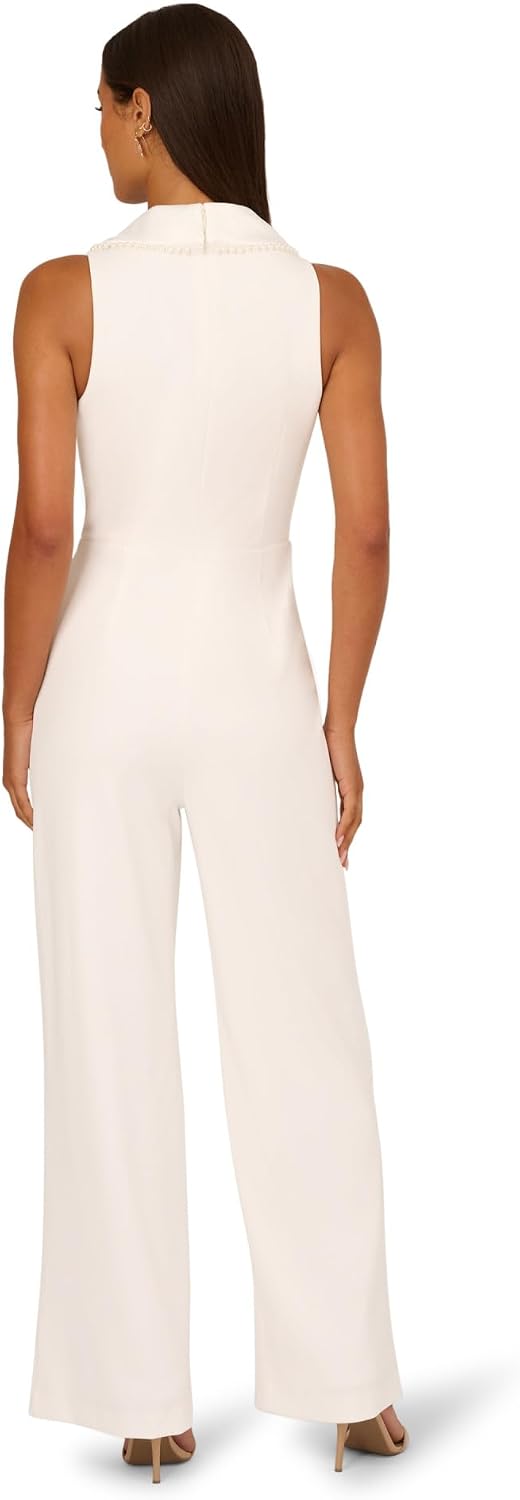 Adrianna Papell Womens Pearl Crepe Jumpsuit, Ivory, 6