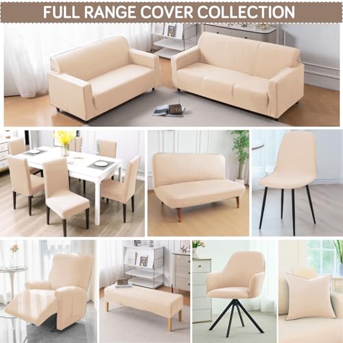 Image of HOKIPO 'SereneSolids' 140 GSM 4-Pieces Super Stretch Recliner Chair Cover 1 Seater Fully Covered Washable Furniture Protector, Beige (NEW-4740-BGE)