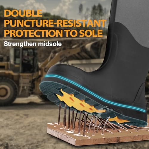 Hunthor Rubber Work Boots, Puncture-Proof with Steel Toe & Shank, Waterproof Insulated 6mm Neoprene Hunting Boots for Farming, Construction, Gardening, Fishing, Outdoor Work by Hunthor - Image 6