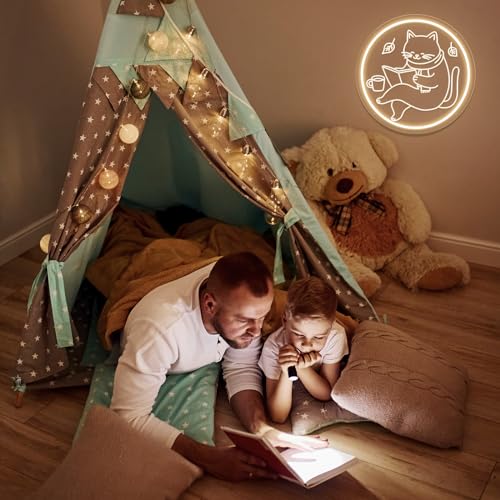 Image of Cat Neon Signs,Cool Reading Cat Led Signs for Bedroom Wall Decor Anime Reading Nook Light Neon for Home Party Room Decor Animal Lover Gifts Cat Wall Art